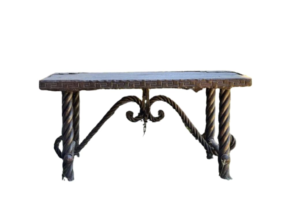 Mesa de Hierro Forjado con Cubierta de Piedra Laja para Exteriores e Interiores