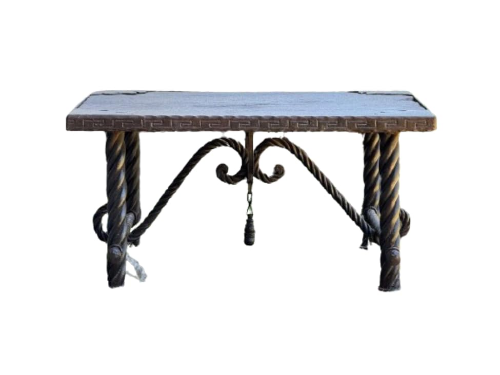 Mesa de Hierro Forjado con Cubierta de Piedra Laja para Exteriores e Interiores