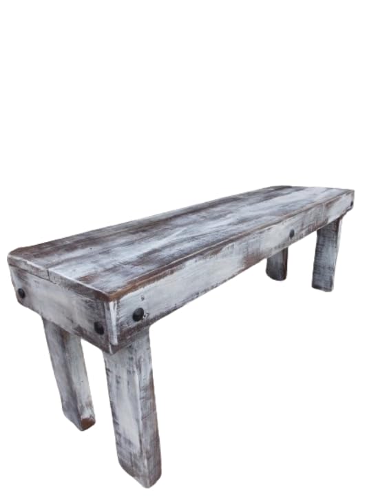 Handcrafted solid wood bench, 1m x 29cm x 43cm high, vintage style, for 2 people, ideal for terraces, cabins and beach houses
