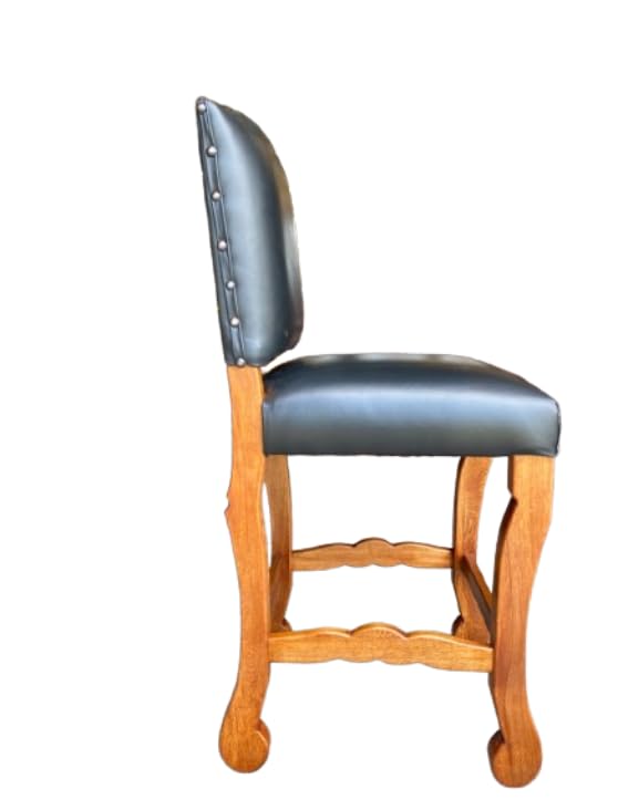 Handcrafted bar stool made of purple rosewood, upholstered in black leather