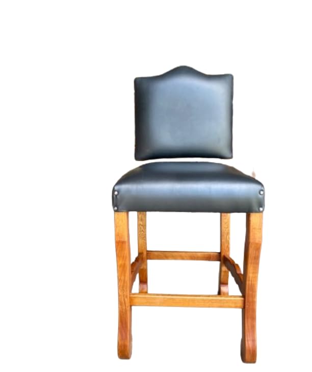 Handcrafted bar stool made of purple rosewood, upholstered in black leather
