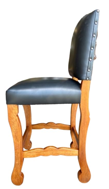 Handcrafted bar stool made of purple rosewood, upholstered in black leather