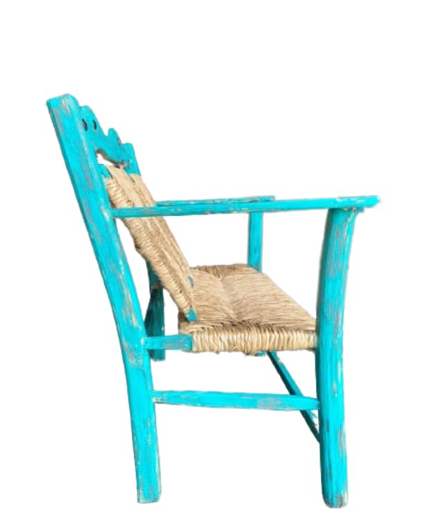 Banca Artesanal Vintage Turquesa 2 Personas Estilo Antiguo. Muy Comoda para jardin exterior de madera sustentable Moderna Terraza