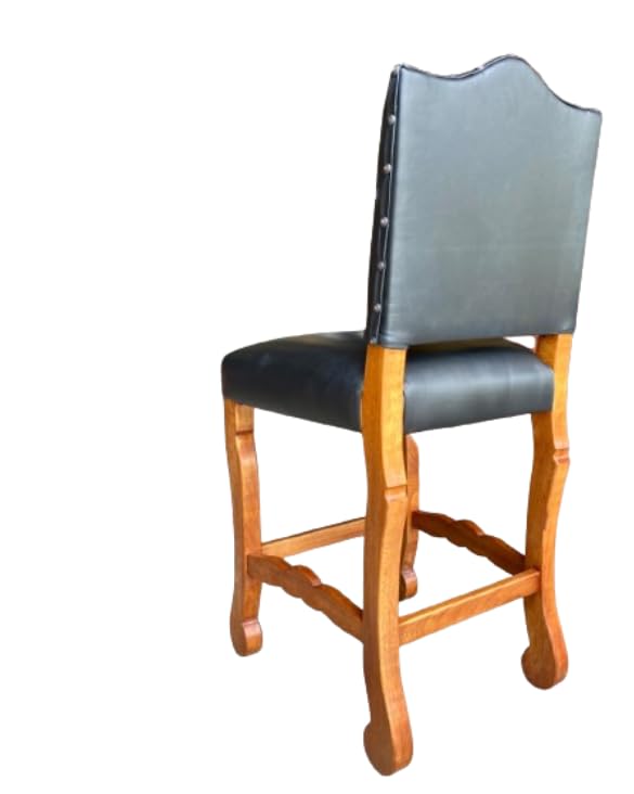 Handcrafted bar stool made of purple rosewood, upholstered in black leather