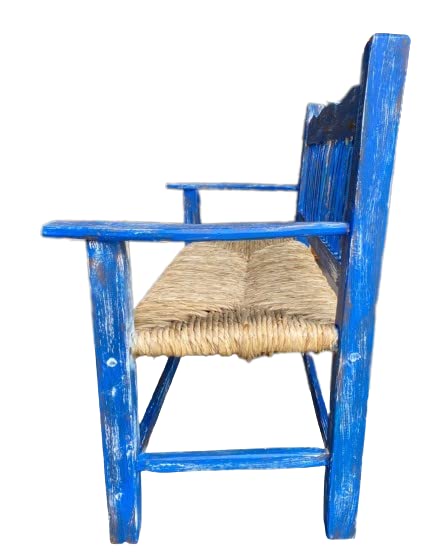 Antique Vintage Style Blue Handcrafted Wooden Bench