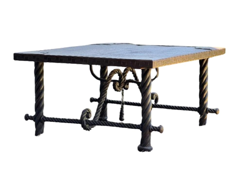 Mesa de Hierro Forjado con Cubierta de Piedra Laja para Exteriores e Interiores