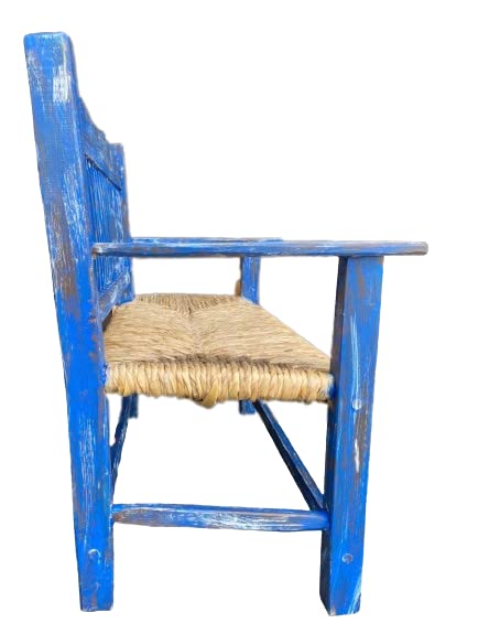 Banca De Madera Artesanal Azul Estilo Vintage Antiguo