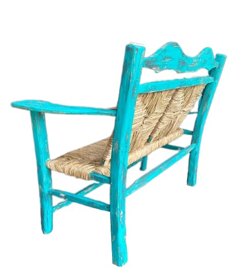 Banca Artesanal Vintage Turquesa 2 Personas Estilo Antiguo. Muy Comoda para jardin exterior de madera sustentable Moderna Terraza
