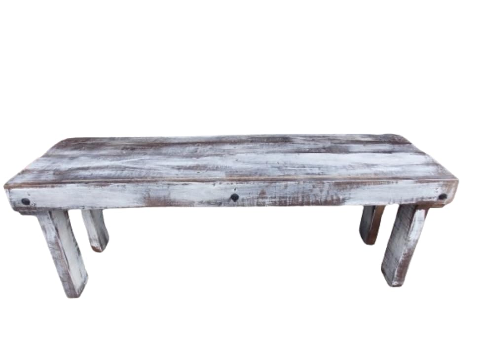 Handcrafted solid wood bench, 1m x 29cm x 43cm high, vintage style, for 2 people, ideal for terraces, cabins and beach houses