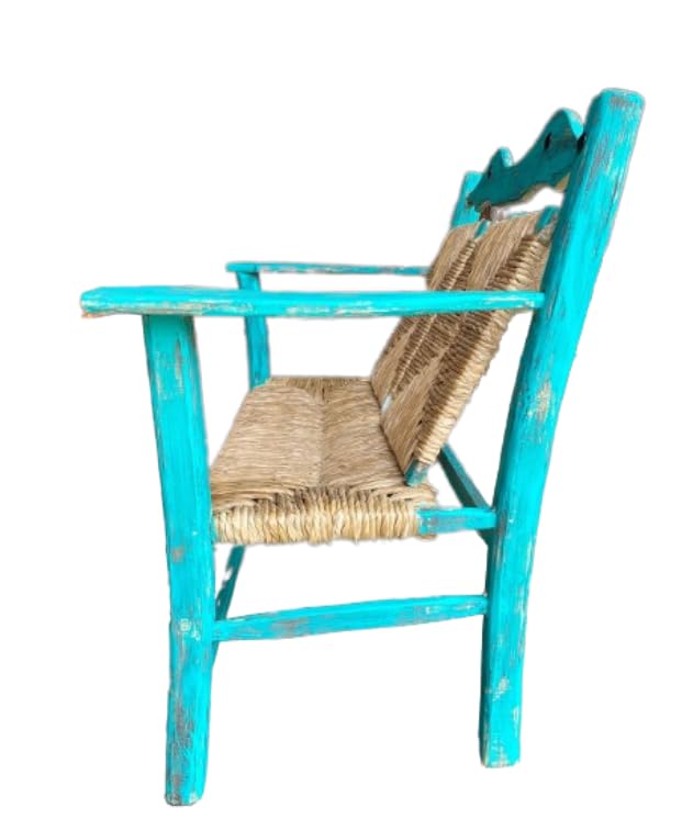 Banca Artesanal Vintage Turquesa 2 Personas Estilo Antiguo. Muy Comoda para jardin exterior de madera sustentable Moderna Terraza