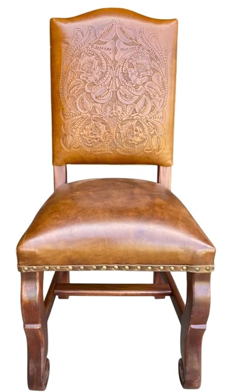 Silla Artesanal De Parota Y Piel Cincelada Estilo Antiguo