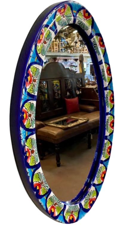 Exclusivo Espejo Artesanal En Talavera Fina Estilo Antiguo.