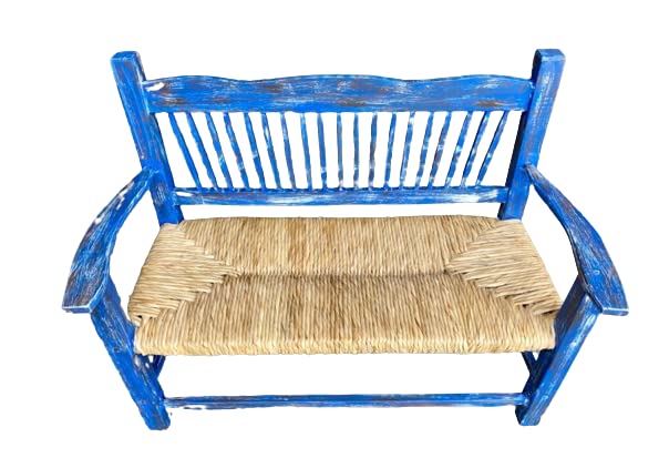 Banca De Madera Artesanal Azul Estilo Vintage Antiguo