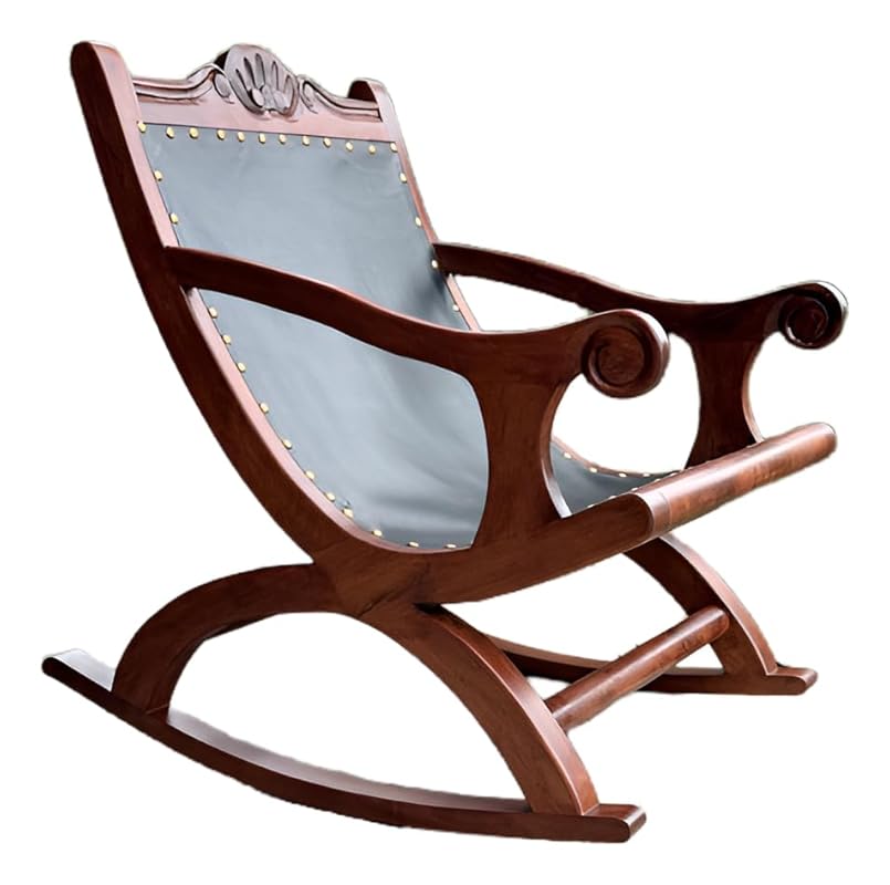 Miguelito Mesquite Leather Rocking Chair, Antique Style