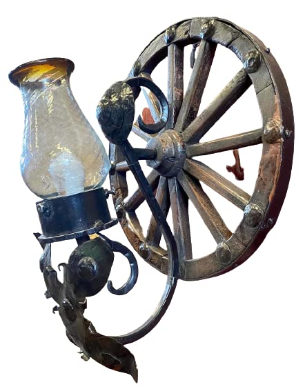Bella Lámpara De Pared Con Rueda De Carreta Estilo Antiguo.