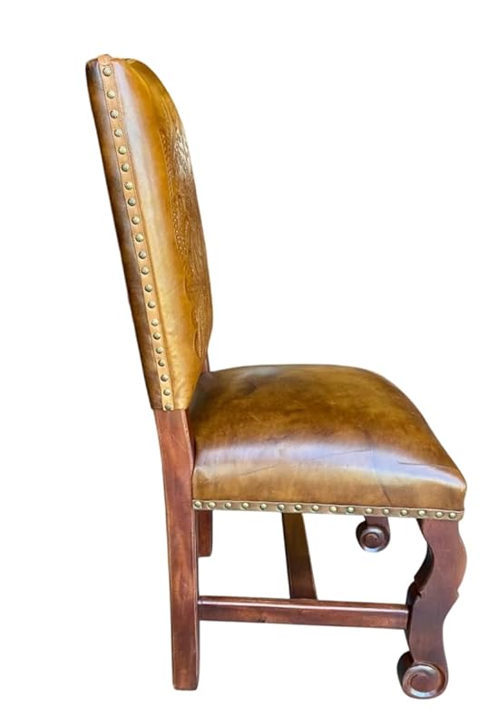 Silla Artesanal De Parota Y Piel Cincelada Estilo Antiguo