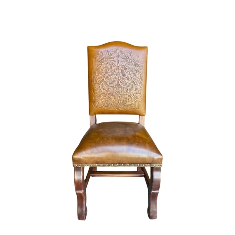 Silla Artesanal De Parota Y Piel Cincelada Estilo Antiguo
