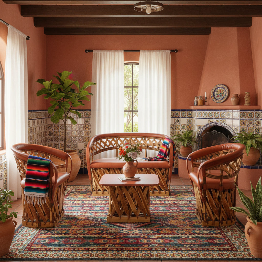 Sala Artesanal Para 4 Personas Estilo Equipal De Estacas