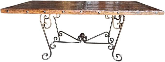 Mesa Comedor Puerta Antigua Siglo XIX Encino y Hierro Forjado