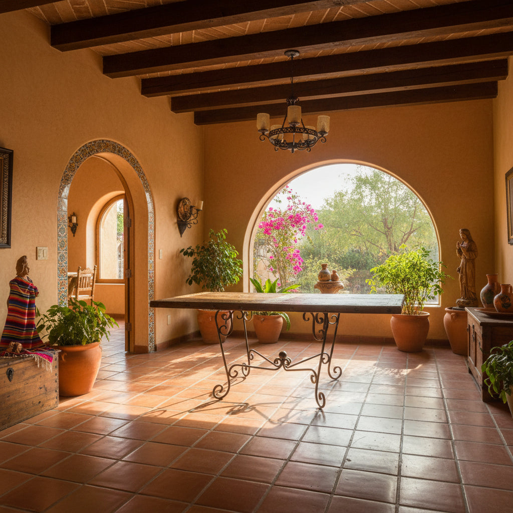 Mesa Comedor Puerta Antigua Siglo XIX Encino y Hierro Forjado