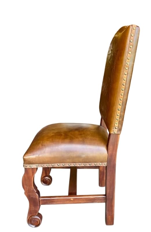 Silla Artesanal De Parota Y Piel Cincelada Estilo Antiguo