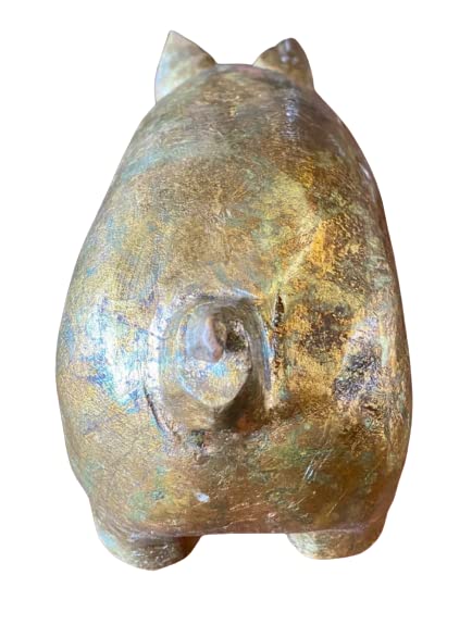 Escultura De Cerdo Puerco Madera Y Oro De Hoja Estilo Antiguo.