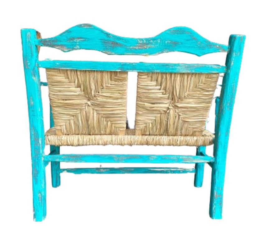 Banca Artesanal Vintage Turquesa 2 Personas Estilo Antiguo. Muy Comoda para jardin exterior de madera sustentable Moderna Terraza