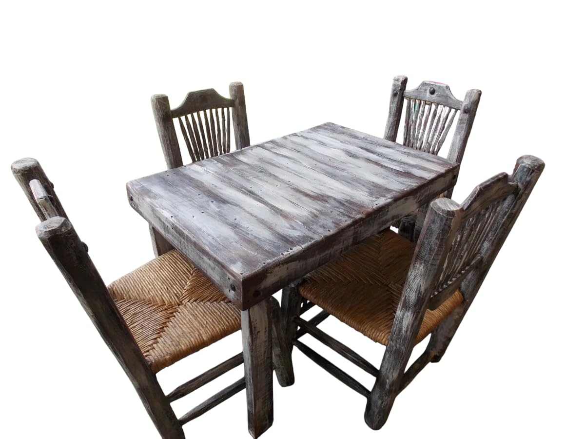 Comedor Artesanal Vintage Madera Sustentable Sillas Tejidas.