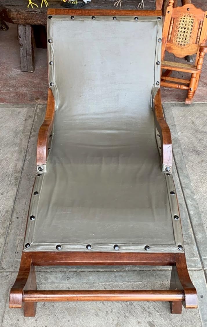 Camastro Artesanal Madera De Mezquite Y Piel Estilo Antiguo.