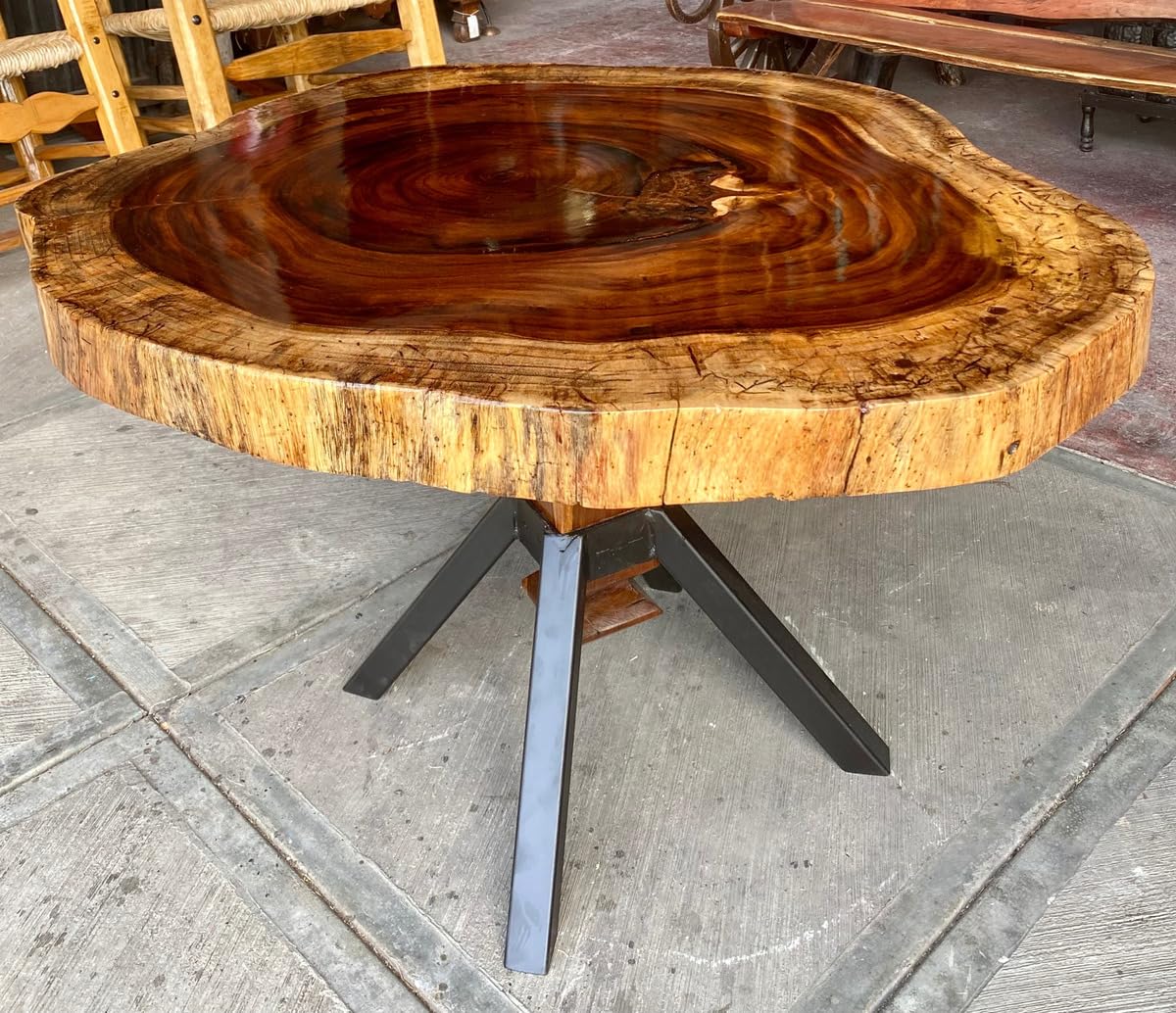 Mesa Comedor Redonda Rodaja Parota 4 Personas Estilo Antiguo