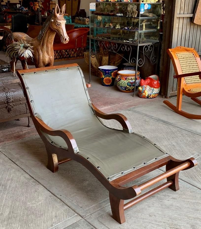Camastro Artesanal Madera De Mezquite Y Piel Estilo Antiguo.