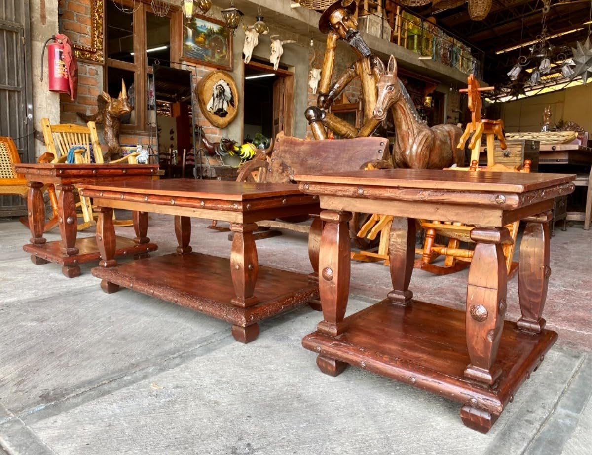 Exclusivo Juego De 3 Mesas De Madera Antigua