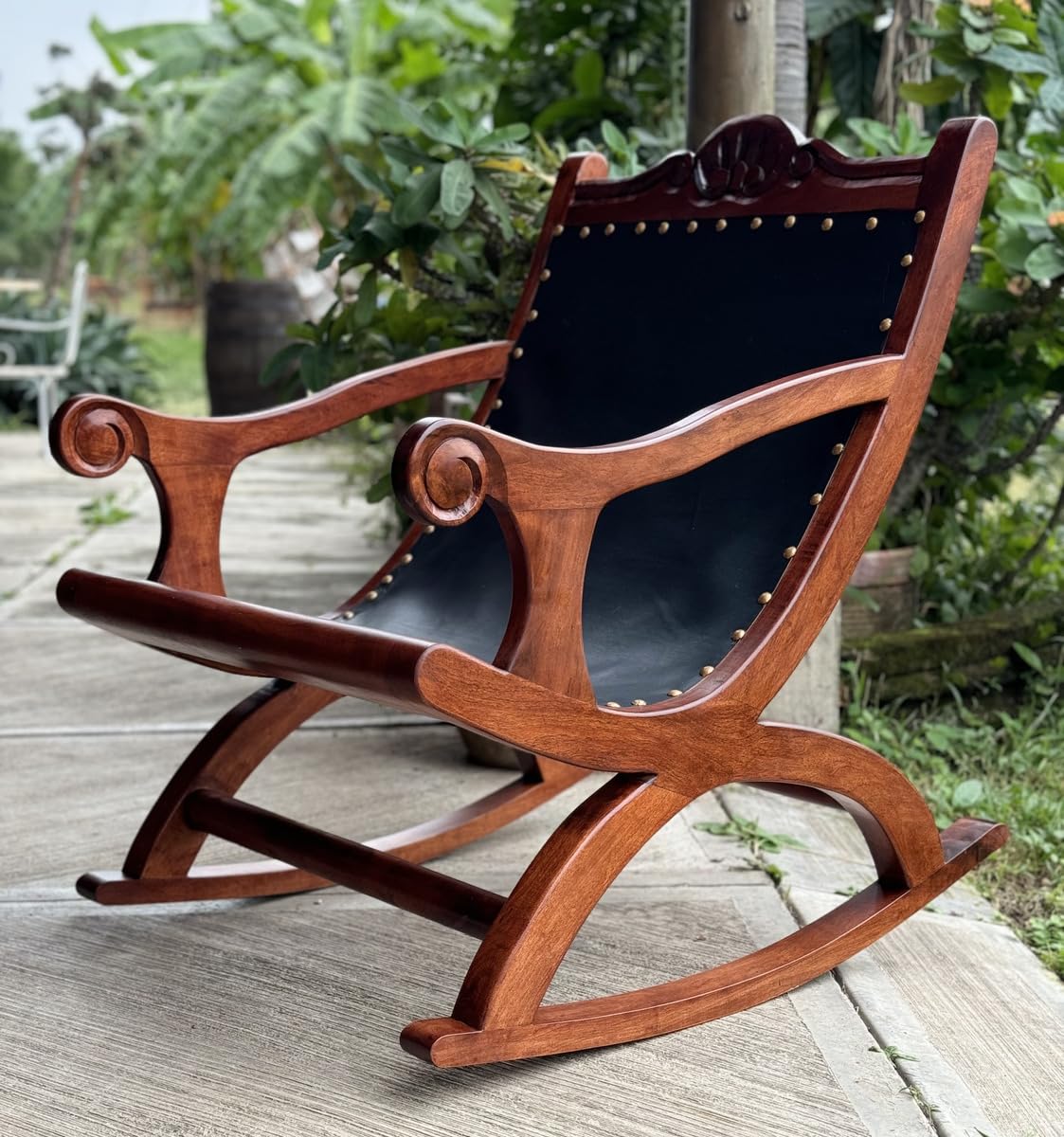 Miguelito Mesquite Leather Rocking Chair, Antique Style