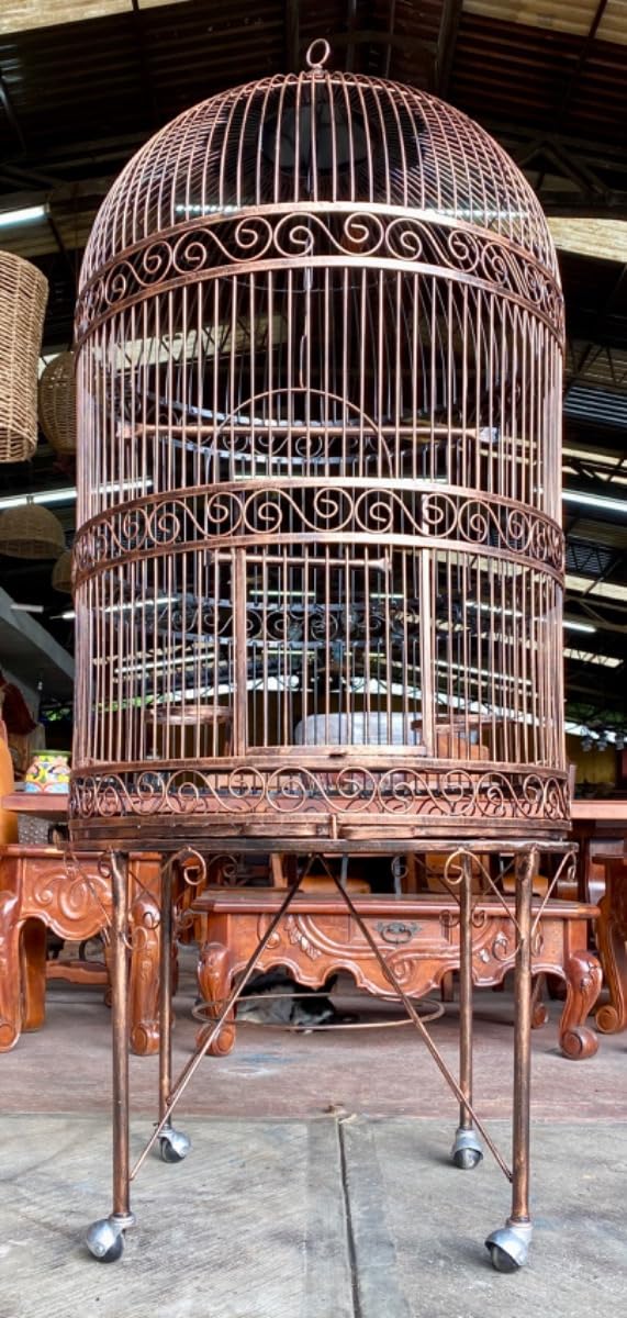Jaula de metal colonial con base independiente, altura 1,90 m, con ruedas, blanco, negro, cobre