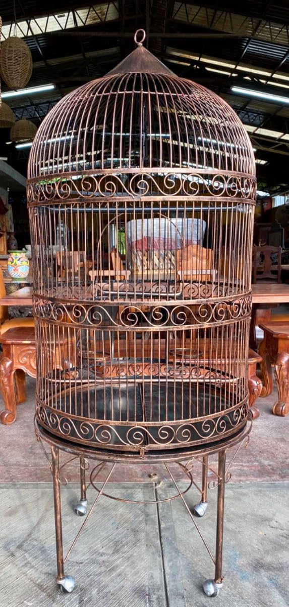 Jaula de metal colonial con base independiente, altura 1,90 m, con ruedas, blanco, negro, cobre