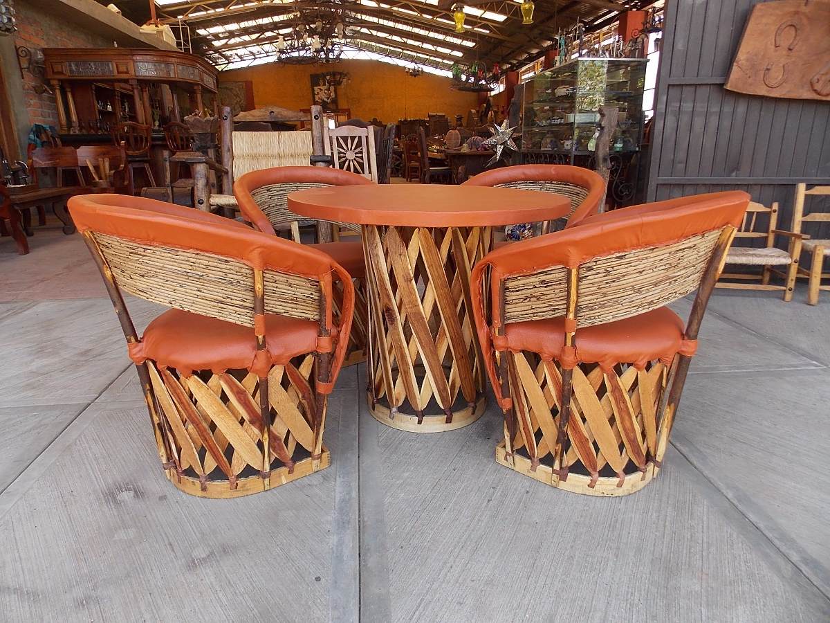Handcrafted Dining Room Made of Equipales Wood and Leather.