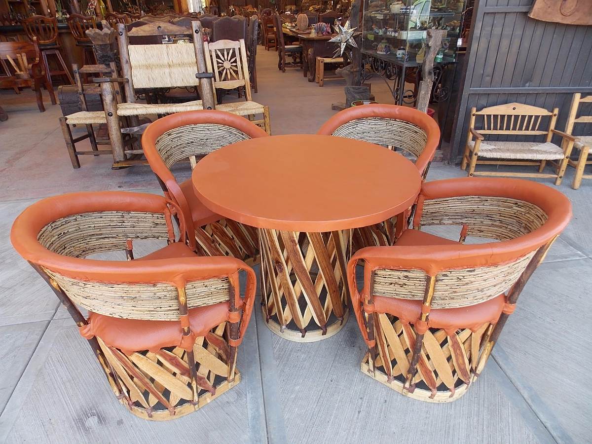 Handcrafted Dining Room Made of Equipales Wood and Leather.