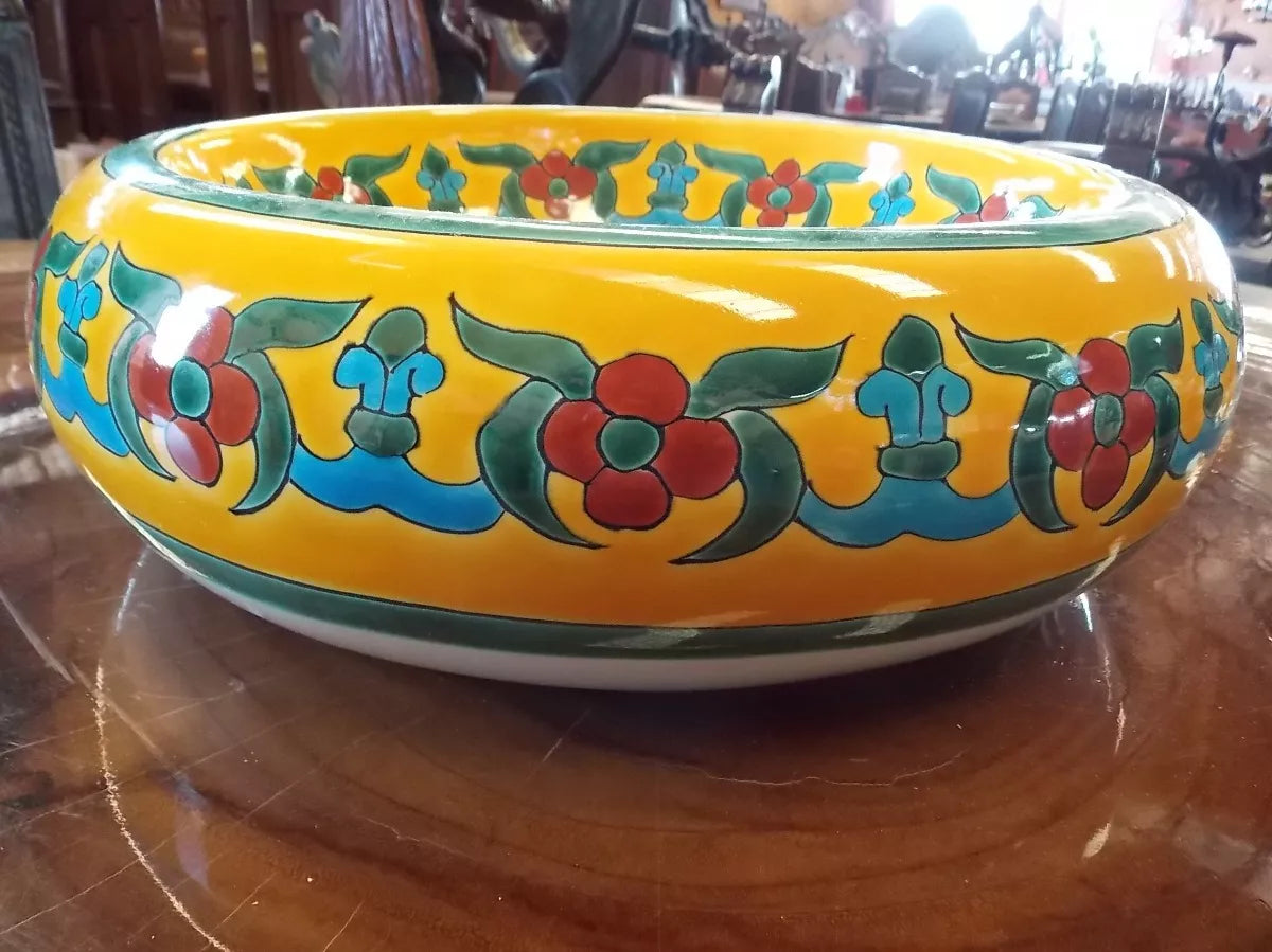 Round Talavera Countertop Sink. Antique Style