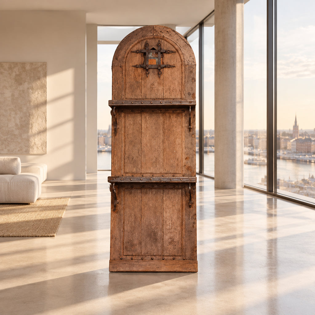 Old and original wooden door, cupboard, window, dungeon