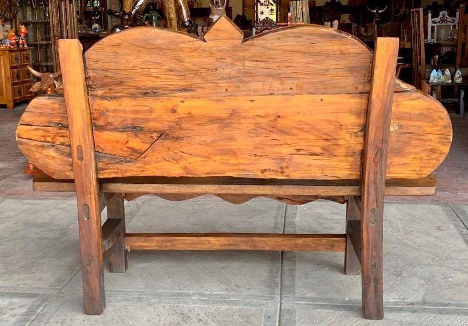 Antique and Original Rustic Bench in Spring Wood and Iron.
