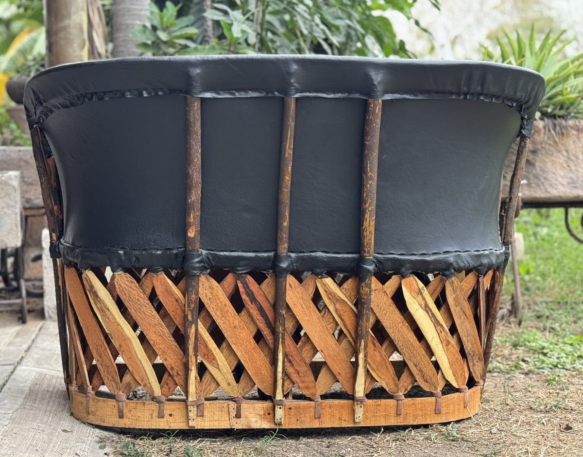 Black Handcrafted 2-Person Equipal Style Love Seat.