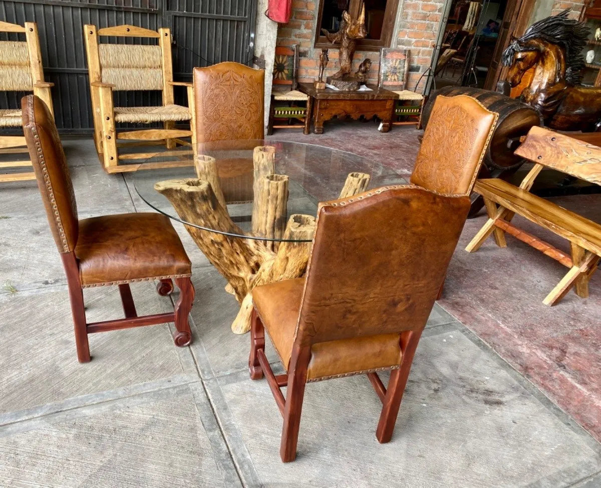 Comedor Para 4 Personas Madera De Cactus, Parota Y Piel