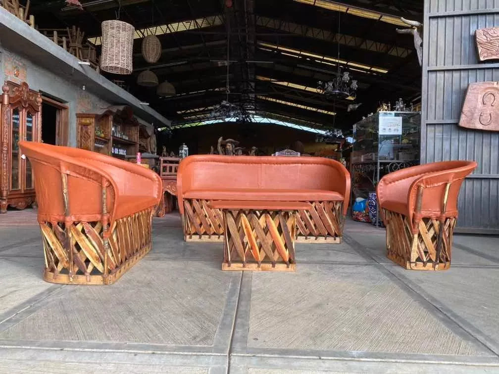 Large Equipal Handcrafted Room Made of Wood and Leather in Antique Style