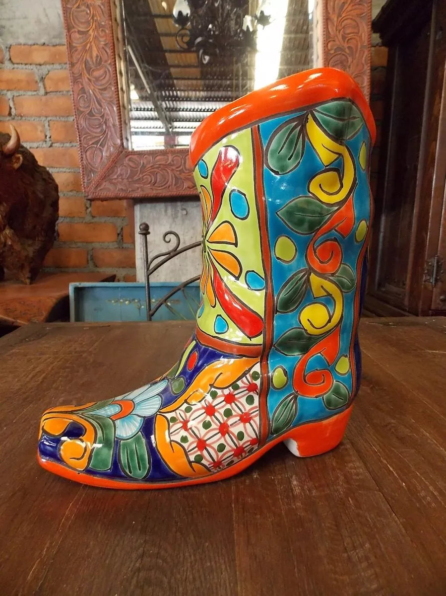 Fine Talavera Boot Handcrafted Pot.