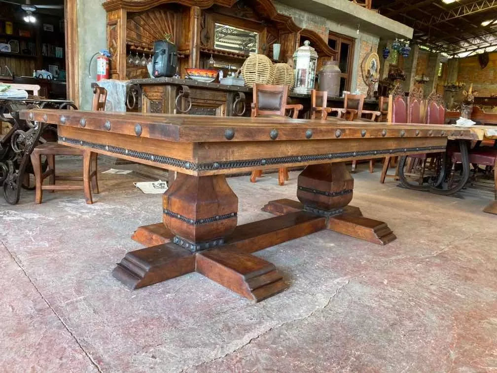 Mesa Comedor para 8 Personas Madera Mezquite Estilo Antiguo