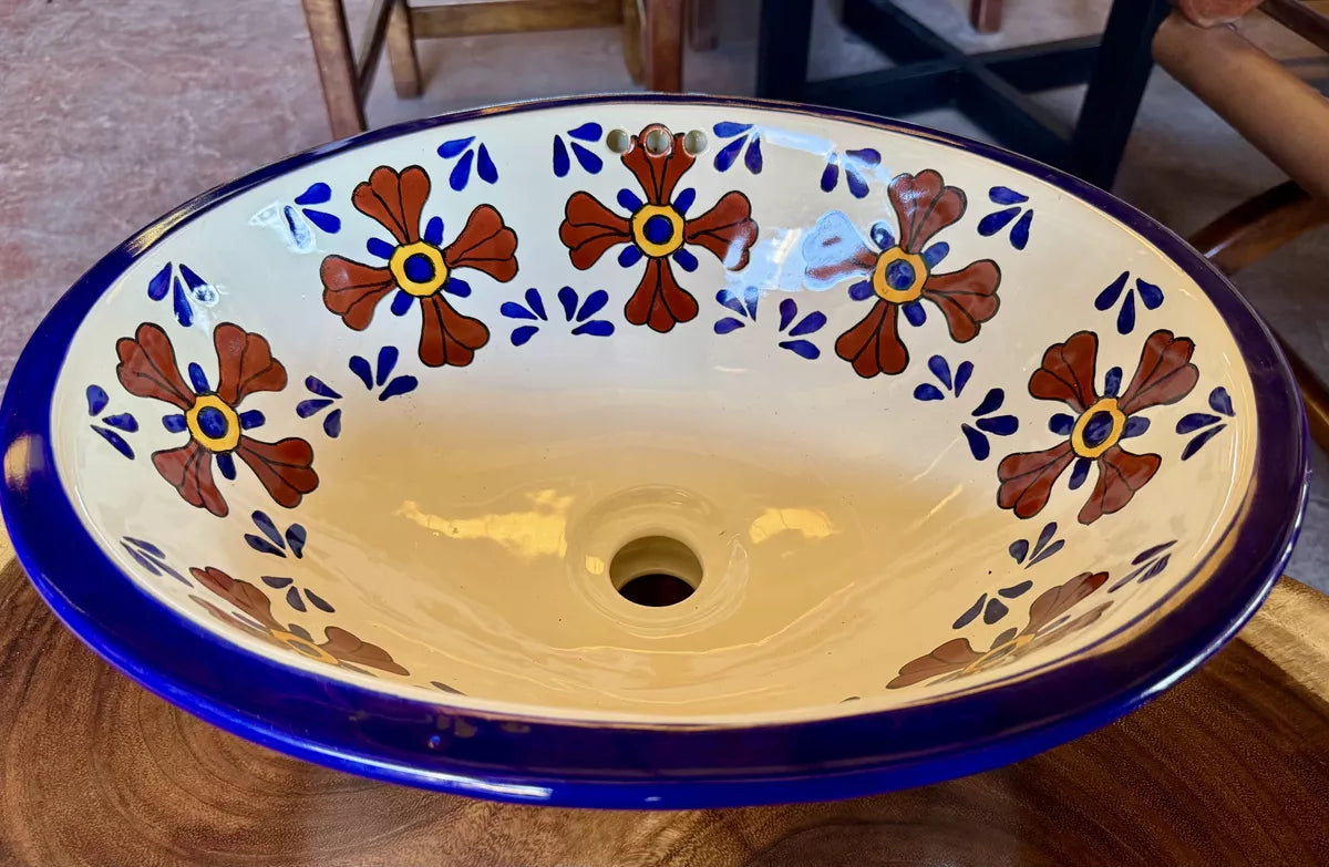Lavabo Ovalin Artesanal Talavera Fina Estilo Antiguo Lomé 7