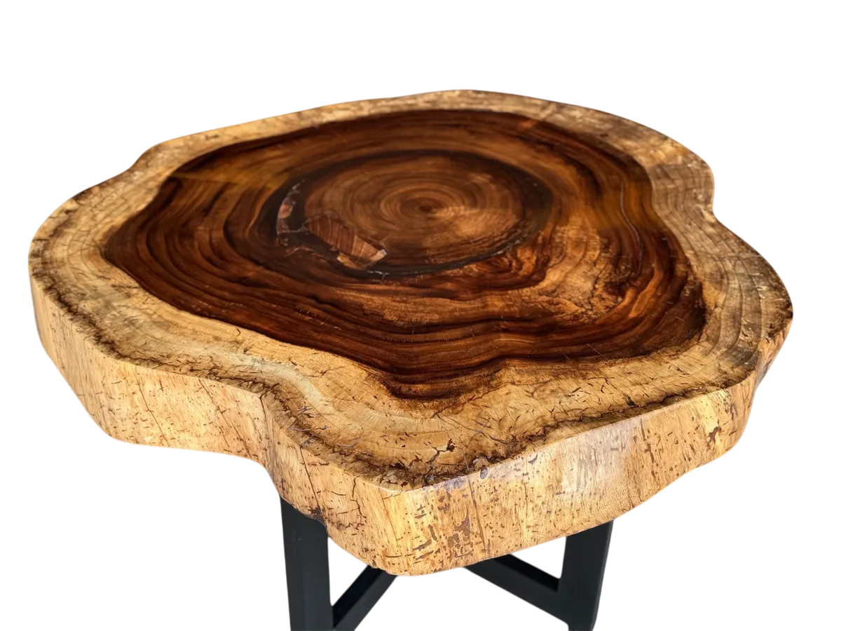 Mesa Comedor Redonda 4 Personas Rodaja Parota Estilo Antiguo