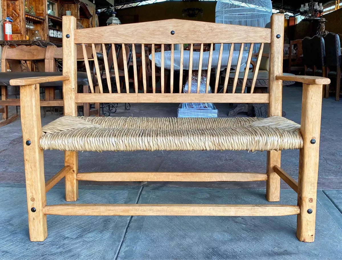 Handcrafted wooden bench for 2 people. Antique style.