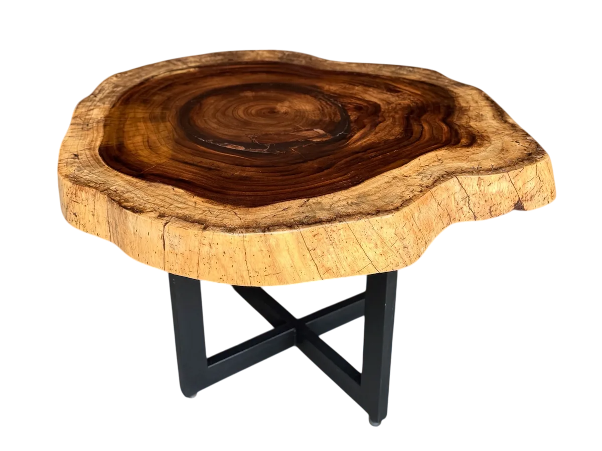 Mesa Comedor Redonda 4 Personas Rodaja Parota Estilo Antiguo