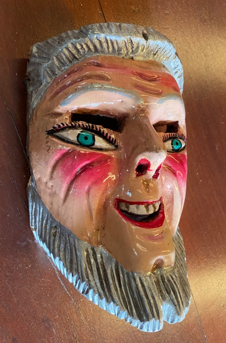 Antique Traditional Old Man Wooden Mask Hand Painted (Used)